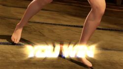 1girl 3d animated audible_music audible_speech bare_arms bare_legs bare_shoulders barefoot bikini blonde_hair bouncing_breasts breasts cleavage feet female_focus fire foot_focus highres jiggle lightning looping_animation navel night official_alternate_costume official_art ponytail sarah_bryant sega soles sound swimsuit toes victory_pose video virtua_fighter