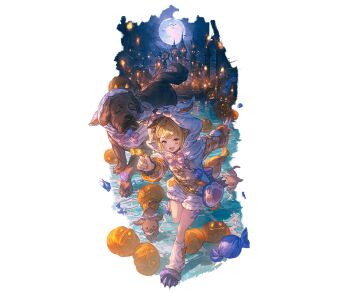 1girl 3others :d animal_bag animal_ears animal_hood blonde_hair breasts brown_eyes candy capelet castle cat_bag dog dog_ears dog_girl erune food full_moon fur-trimmed_capelet fur_trim granblue_fantasy halloween halloween_costume happy holding holding_candy holding_food hood hood_up jack-o&#039;-lantern lantern leg_warmers looking_at_viewer minaba_hideo moon multiple_others night night_sky official_alternate_costume official_art onesie open_mouth paw_print paw_shoes pink_ribbon plaid_clothes plaid_sleeves puffy_shorts pumpkin ribbon short_hair shorts sky small_breasts smile solo_focus star_(sky) starry_sky thighs third-party_source vajra_(granblue_fantasy) water white_hood white_shorts