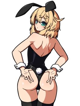 arc_system_works ass blonde_hair blue_eyes bridget_(guilty_gear) fake_rabbit_ears fake_rabbit_tail guilty_gear guilty_gear_strive leotard nirade44 thighhighs