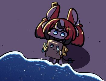 1girl animal_ears beach black_hair blue_eyes friend_(nanashi_mumei) hakos_baelz hakos_baelz_(1st_costume) hololive hololive_english mouse_ears mouse_girl mouse_tail multicolored_hair night red_hair sad skirt tail tensutensu twintails virtual_youtuber white_hair