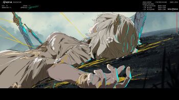 1girl character_request dutch_angle evakoi honkai:_star_rail honkai_(series) lying solo sword weapon