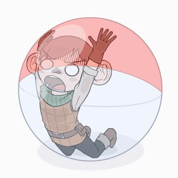 1boy animated animated_gif armor ball black_pants brown_gloves brown_hair chibi chilchuck_tims commentary dungeon_meshi english_commentary fiiib full_body gloves halfling leather_armor male_focus open_mouth pants rolling short_hair simple_background solo spinning super_monkey_ball white_background