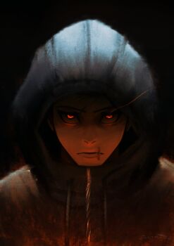1boy absurdres black_jacket crain1art highres hood hooded_jacket itadori_yuuji jacket jujutsu_kaisen male_focus red_eyes scar scar_on_face solo zipper
