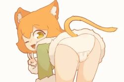 1girl :d animal_ear_fluff animal_ears animated ass ass_shake bent_over cameltoe cat_ears cat_girl cat_tail female_focus from_behind fur_trim green_eyes kanbaki kanbaki&#039;s_orange-haired_catgirl loli looping_animation lowres one_eye_closed open_mouth orange_hair original panties simple_background smile solo tail tail_wagging underwear v video white_background