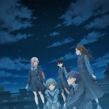 Rule 34 | 5girls, absurdres, bang dream!, bang dream! it's mygo!!!!!, black dress, black hair, black necktie, black shirt, black skirt, blue eyes, blue shirt, brown eyes, brown hair, chihaya anon, commentary request, dress, grey eyes, grey hair, heterochromia, highres, kaname raana, long hair, multiple girls, mygo!!!!! (bang dream!), nagasaki soyo, necktie, night, official art, open mouth, outdoors, pink hair, pleated skirt, purple eyes, railing, shiina taki, shirt, shuzuku, sidelocks, skirt, sky, star (sky), starry sky, takamatsu tomori, teeth, upper teeth only