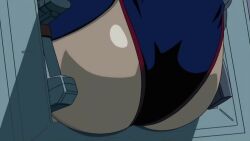 1girl animated anime_screenshot ass ass_focus blue_eyes blue_hair bouncing_breasts breasts car core_gunner curvy embarrassed frown fujimura_shizuru highleg highleg_leotard highres inconvenient_ass jumping large_breasts legs leotard looking_back mecha motor_vehicle night pilot_suit revealing_clothes robot serious shinkon_gattai_godannar!! shiny_skin skindentation sky sound stuck tagme thighs tree vehicle_interior video wide_hips