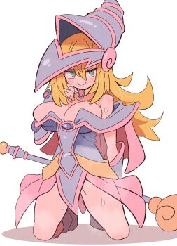 1girl blonde_hair breasts cleavage dark_magician_girl kurachi_mizuki large_breasts simple_background white_background yu-gi-oh!