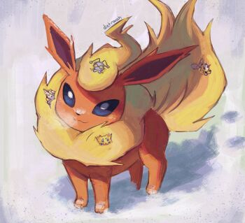 Rule 34 | artist name, cutiefly, dietranch, flabebe, flareon, gen 1 pokemon, gen 5 pokemon, gen 6 pokemon, gen 7 pokemon, gimmighoul, gimmighoul (roaming), highres, joltik, looking at viewer, nintendo, no humans, pokemon, pokemon (creature), solo focus, two-tone fur