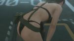 1girl 3d all_fours animated ass barefoot bikini bikini_top_only black_bikini black_gloves breasts brown_hair cleavage cloud feet front-tie_bikini_top front-tie_top gloves gun_holster holster legs lying metal_gear_(series) metal_gear_solid_v:_the_phantom_pain navel on_ground outdoors parted_lips playing ponytail quiet_(metal_gear) rain splashing surprised suspenders swimsuit thigh_holster thong undressing video water wet