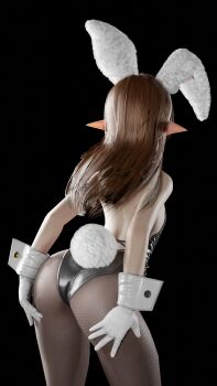 1girl 3d ass black_background blender_(medium) fake_rabbit_ears fake_rabbit_tail female_focus from_behind gloves heroes_of_incredible_tales heroes_of_incredible_tales_2 highres kiki_(heroes_of_incredible_tales) loli playboy_bunny pointy_ears simple_background solo tail white_gloves