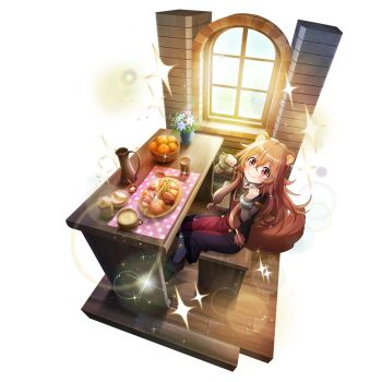 1girl apple_rabbit artist_request black_dress blush brown_hair child closed_mouth collar curry dress eating eyelashes flower flower_request food food_art food_request full_body game_cg grey_dress hair_between_eyes hands_up holding holding_spoon indoors layered_dress light_particles long_hair long_sleeves looking_at_viewer meal medium_dress messy_hair metal_collar metal_hair_tubes metal_wrist_cuffs official_art pink_eyes pinstripe_dress pinstripe_pattern raphtalia red_dress short_sleeves simple_background sitting smile solo sparkle spoon table tate_no_yuusha_no_nariagari tate_no_yuusha_no_nariagari_rerise transparent_background two-tone_dress vase white_flower wooden_cup wooden_floor wooden_spoon wooden_stool wooden_table