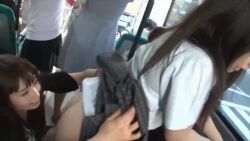 2girls anilingus animated asian ass bus censored chikan exhibitionism female_orgasm highres japanese_(nationality) jav molestation motor_vehicle multiple_girls orgasm photo_(medium) public_indecency real_life school_uniform sound tagme video vrtm-090 yuri