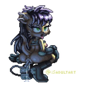 1girl animal_ears animal_nose anus artist_name ass backlighting bare_shoulders black_boots black_gloves boots bottomless breasts cable clothes_lift crop_top earrings elbow_gloves female_focus female_masturbation from_behind full_body furry furry_female gloves green_eyes half-closed_eyes hand_on_own_knee jewelry knee_boots long_hair masturbation microphone mina_mongoose multiple_earrings nipples object_insertion open_mouth pixel_art purple_hair pussy pussy_juice rockthebull shirt shirt_lift simple_background small_breasts solo sonic_(series) sonic_the_hedgehog_(archie_comics) squatting tail tiptoes tongue tongue_out transparent_background twitter_username uncensored vaginal vaginal_object_insertion watermark white_shirt