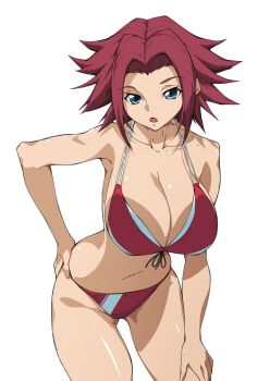 1girl bikini breasts cleavage code_geass highres kewpiemayo1729 kouzuki_kallen large_breasts looking_at_viewer red_bikini solo swimsuit