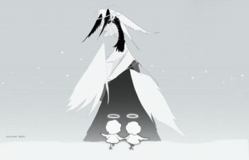 angel animated animated_gif coat creature dancing greyscale halo kamikiririp looping_animation lowres monochrome monster original wings