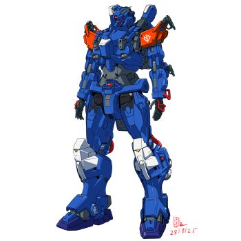 2025 absurdres blue_destiny_02 chest_cannon commentary dated emblem english_commentary gundam gundam_gquuuuuux gundam_side_story:_the_blue_destiny highres in-franchise_crossover machinery mecha mecha_focus mobile_suit no_humans original pravin_rao_santheran red_eyes redesign robot roundel science_fiction signature v-fin white_background yamashita_ikuto_(style) zeon
