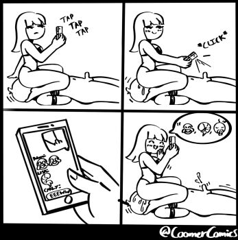 1boy 1girl bdsm beta bikini breasts cum ejaculation femdom handsfree_ejaculation highres humiliation large_breasts penis phone rope sitting sitting_on_face sitting_on_person small_penis small_penis_humiliation sph swimsuit text_messaging