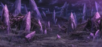 bare_tree crystal fog game_cg no_humans non-web_source official_art outdoors overcast ruins scenery sky tile_roof touhou touhou_gensou_eclipse tree