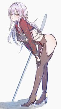 1girl ass bent_over body_chain checkered_shrug full_body goddess_of_victory:_nikke highres kunimoto_rikuya official_alternate_costume red_shrug scarlet_(nikke) scarlet_(racer&#039;s_high)_(nikke) shift_up shrug_(clothing) simple_background sketch solo stellar_blade white_background