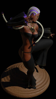 1girl ass badly_tagged_upload bodysuit braid breasts curvy dark-skinned_female dark_skin dolores_(kof) dress female_focus glasses gold green_eyes high_heels highres huge_ass jewelry large_breasts long_hair mud multicolored_hair panties purple_hair round_eyewear smile standing the_king_of_fighters thick_thighs thighs toned toned_female two-tone_hair underwear white_hair wide_hips