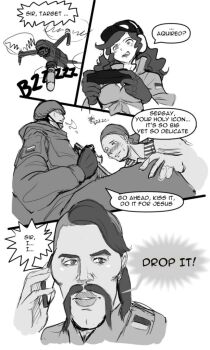 1girl 3boys baseball_cap blush breasts cigarette cleft_chin collarbone comic commentary confused controller cosplay crop_top cropped_legs cropped_torso drawfag drone english_commentary english_text engrish_text expressionless faceless faceless_male facial_hair flag from_below gloves greyscale grin hairstyle_request hand_on_another&#039;s_thigh hand_up handlebar_mustache hands_up hat he_bought?_dump_it_(meme) headset holding holding_cigarette holding_phone imminent_death imminent_fellatio implied_yaoi light_blush long_hair looking_ahead medium_breasts medium_hair meme military military_uniform monochrome multiple_boys mustache nose_blush open_mouth original parted_lips phone pun quadcopter ranguage real_life religion remote_control russian_flag russo-ukrainian_war sailor sailor_collar sailor_hat sailor_shirt sexually_suggestive shaded_face shiny_skin shirt short_hair sidelocks simple_background sketch smile smoking soldier sound_effects speech_bubble straight-on sweat swept_bangs thick_eyebrows thick_lips third-party_source tied_shirt ukrainian_flag upper_body vivian_james white_background yaoi