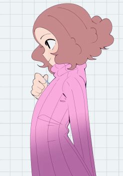 1girl alternate_breast_size_(larger) animated animated_gif black_eyes blush bouncing_breasts breast_drop breasts brown_hair curly_hair female_focus forehead gjh jiggle large_breasts large_forehead long_sleeves okumura_haru persona persona_5 shirt short_hair simple_background smile solo standing sweater turtleneck unzipped unzipping white_background white_shirt zipper zipper_pull_tab