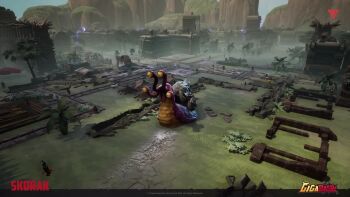 1boy 1girl 6+others acid animated audible_music character_name chemicals copyright_name dark_skin day dinosaur dragon eating elemental_(creature) english_text explosion flower giant giant_monster gigabash gigaman glowing glowing_veins gorogong grass_skirt horns jungle kaijin kaiju lava lava_elemental monster monster_girl mountain multiple_others nature neon_trim palm_tree passion_republic_games plant rainforest rawa rock_elemental rohanna shell single_horn skirt skorak skull slug snail sound stinger superhero_costume tail temple tentacles thorns tree veins very_dark_skin video village vines water waterfall