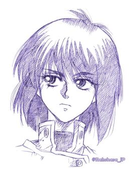 1girl closed_mouth ghost_in_the_shell kusanagi_motoko looking_to_the_side monochrome portrait rakshasa_(artist) short_hair simple_background solo white_background