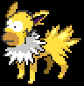1boy animal_ears animated animated_gif artist_request bald color_connection full_body fusion gen_1_pokemon homer_simpson jolteon nintendo pokemon pokemon_(creature) solo source_request standing the_simpsons voice_actor_connection what