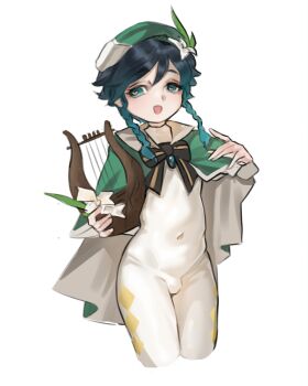 1boy androgynous beret braid bulge collared_cape covered_navel cropped_legs flower genshin_impact gradient_hair green_eyes green_hair green_hat hat heart heart-shaped_pupils highres holding holding_instrument holding_lyre instrument kinoshita_(user_vmwv4757) looking_to_the_side lyre male_focus multicolored_hair open_mouth short_hair_with_long_locks sideways_glance simple_background solo symbol-shaped_pupils trap twin_braids venti_(genshin_impact) white_background white_flower