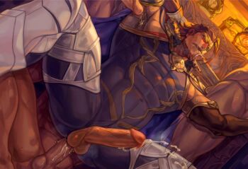 4boys anal armor armpit_sex armpits bara beard blush brown_eyes brown_hair censored clothed_sex cum erection eugen_(granblue_fantasy) eyepatch facial_hair fellatio frottage gangbang gorokyu granblue_fantasy group_sex large_pectorals male_focus male_penetrated mosaic_censoring multiple_boys multiple_penises muscular open_mouth oral orgy pectorals penis sex short_hair solo_focus testicles thick_thighs thighs yaoi