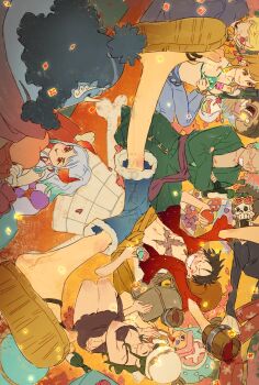 2024 3girls 6+boys ^_^ bikini bikini_top_only black_hair blonde_hair brook_(one_piece) closed_eyes commentary commentary_request crossed_arms eating english_commentary extra_arms facial_hair food franky_(one_piece) goatee green_bikini green_hair hat heart heart-shaped_eyes highres horns jinbe_(one_piece) meat monkey_d._luffy multiple_boys multiple_girls nami_(one_piece) nami_(one_piece)_(return_to_sabaody) nico_robin nico_robin_(dressrosa) official_alternate_costume one_piece orange_hair ponytail roronoa_zoro sandals sanji_(one_piece) siyangou49 smile straw_hat_pirates swimsuit tony_tony_chopper usopp white_hair yamato_(one_piece)