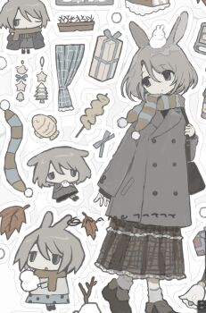 1girl animal_ears chibi coat food long_skirt namoku_(namottttt) original scarf skirt snowman taiyaki wagashi winter winter_clothes winter_uniform