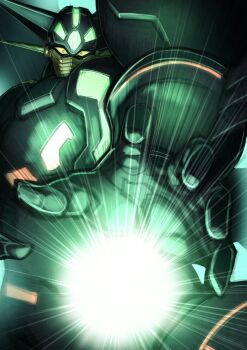 black_shin_getter energy_ball getter_robo getter_robo_arc glowing highres horns kagami_uekusa mecha mecha_focus no_humans robot solo spikes stoner_sunshine yellow_eyes