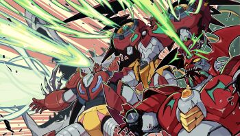 arm_blade armor bat_wings battle_damage chest_jewel colored_sclera cowboy_shot damaged demon_wings forehead_jewel gem getter-1_(devolution) getter_arc getter_rays getter_robo getter_robo_arc getter_robo_daikessen! getter_robo_devolution hanahiyo_(hoimin) head_wings highres horns laser mecha mecha_focus missing_limb mouth_beam multicolored_armor non-humanoid_robot open_mouth orange_gemstone red_armor robot robot_dragon sharp_teeth shin_dragon shin_getter_dragon shin_getter_robo shoulder_cannon single_horn super_robot teeth weapon wings yellow_armor yellow_eyes yellow_sclera