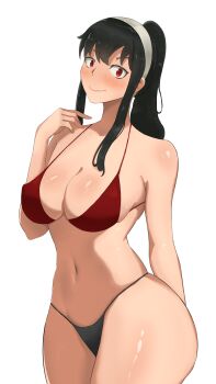 1girl absurdres blush breasts curvy highres muscular nipples nude simple_background smile solo spy_x_family thighs yor_briar