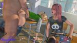 1boy 2girls 3d ahegao animated ass bent_over beowulf1117 black_legwear blonde_hair blue_eyes breasts classroom clothed_female_nude_male clothes_pull condom dead_or_alive denim desk doggystyle fat fat_man highres holding holding_condom honoka_(doa) large_breasts long_hair marie_rose multiple_girls no_panties nude open_mouth pants pants_pull penis pink_hair pussy school sex sex_from_behind side_ponytail skirt small_breasts tagme thighhighs torso_grab twintails uncensored used_condom vaginal watching video