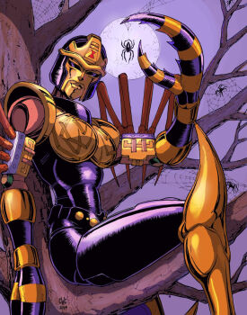 1girl arthropod_limbs beast_wars beast_wars:_transformers black_eyes blackarachnia breasts bug claws colored_skin curvy helmet highres humanoid_robot kjara-grissaecrim large_breasts predacon robot robot_girl spider transformers