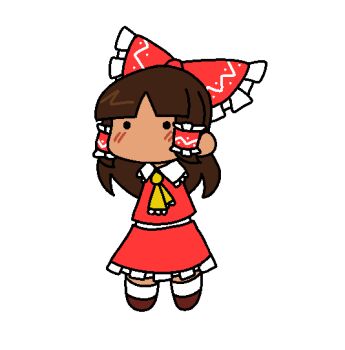 1girl ascot bow brown_eyes brown_hair brown_shoes chibi collared_shirt frills hair_bow hair_tubes hakurei_reimu long_hair mayberai medium_skirt nontraditional_miko red_bow shirt shoes skirt socks touhou transparent_background white_sleeves white_socks yellow_ascot