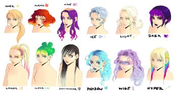 1girl absurdres alternate_eye_color alternate_hair_color alternate_hair_length alternate_hairstyle artist_request black_hair blue_eyes blue_lips bob_cut braid curly_hair english_text eyeshadow facepaint fashion green_eyes grey_eyes hair_bun hair_over_one_eye highres ice lipstick long_hair makeup mascara medium_hair metroid metroid_fusion metroid_prime_1 metroid_prime_2:_echoes metroid_prime_3:_corruption multicolored_eyes multicolored_hair multicolored_lips multiple_views nintendo orange_eyes phazon ponytail purple_eyes purple_lips rainbow_eyes red_hair red_lips samus_aran short_hair smeared_lipstick solo source_request sparkle streaked_hair super_metroid triple_bun twintails two-tone_hair undercut upper_body white_eyes yellow_eyes yellow_lips