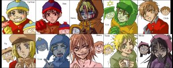 Rule 34 | 2girls, 6+boys, alternate hair color, beret, black hair, blonde hair, blood, blue eyes, blush, bow, brown eyes, brown hair, character name, chullo, clenched hand, clyde donovan, craig tucker, cup, eric cartman, gloves, green eyes, grin, hat, hexagram, ice cream cone, kenny mccormick, kyle broflovski, long hair, looking at viewer, middle finger, mug, multiple boys, multiple girls, one eye closed, open mouth, own hands clasped, own hands together, parted lips, phillip pirrup, pip pirrup, shelley marsh, shelly marsh, smile, south park, stan marsh, star of david, tongue, tongue out, tweek tweak, wendy testaburger