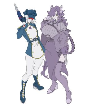 2girls 580aoi assault_visor braid decepticon genderswap genderswap_(mtf) gloves hat highres humanization long_hair looking_at_viewer multiple_girls purple_hair red_eyes science_fiction shockwave_(transformers) short_hair soundwave_(transformers) transformers transformers:_generation_1