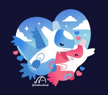 blue_sky claws closed_eyes closed_mouth cloud commentary dragon english_commentary gen_3_pokemon heart latias latios legendary_pokemon mahoukarp nintendo no_humans open_mouth pokemon pokemon_(creature) pokemon_focus sky smile wings