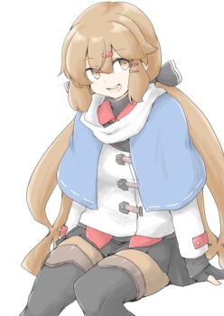 Rule 34 | 1girl, akara kai, anchor necklace, black-haired customer (book of the cafe), black bow, blue shawl, blush, boots, bow, brown eyes, brown hair, brown pantyhose, gloves, hair between eyes, hair bow, hair ornament, hairclip, highres, jacket, jewelry, kantai collection, long hair, looking at viewer, low twintails, necklace, open mouth, pantyhose, red shirt, russian clothes, scarf, shawl, shirt, sitting, skirt, solo, tashkent (kancolle), thigh boots, twintails, untucked shirt, watashi no hatsukoi wa hazukashisugite dare ni mo ienai, white background, white scarf