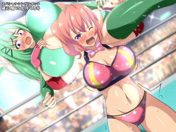 112073n 2girls armpits artist_request borrowed_character breasts catfight large_breasts multiple_girls navel strong sweat sweatdrop tagme wrestling wrestling_ring