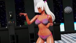 1girl 3d animated artist_request audible_music black_bra black_panties boots bra breasts curvy dancing dark-skinned_female dark_skin female_focus full_body kangoku_senkan kangoku_senkan_3 kila_kushan large_breasts long_hair looking_at_viewer mikumikudance_(medium) military military_uniform miniskirt panties shiny_skin skirt smile solo sound standing tagme thighs thong twintails underwear underwear_only undressing video