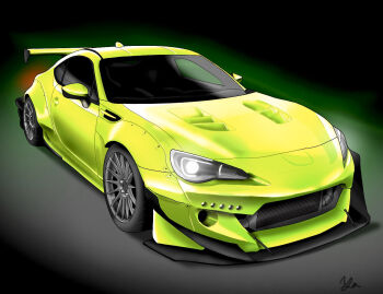 car commentary_request green_car motor_vehicle no_humans original signature simple_background spoiler_(automobile) sports_car toyota toyota_86 user_vrhs4585 vehicle_focus