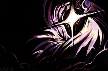 1other angel_wings darkness deltarune eldritch_abomination faceless feathered_wings fog giant giant_monster glowing glowing_eye highres horns limited_palette masktrel multiple_wings one-eyed solo spoilers titan_(deltarune) umbrakinesis utdr_(toby_fox) wings