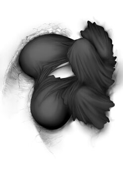 1girl absurdres black_dress bloodborne breasts cleavage commentary_request destruction dress faceless faceless_female faceless_hood from_above gigantic_breasts greyscale highres hood making-of_available mergo's_wet_nurse mo_mi_sa_ki monochrome pale_skin solo white_background
