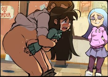 1boy 2girls age_difference andrea_davenport arms_around_waist assisted_rape big_nose breasts clothed_sex clothes_lift crying crying_with_eyes_open dark-skinned_female dark_skin doggystyle eyeshadow female_collaborator freckles hood hoodie jcm2 libby_stein-torres loli long_hair makeup multiple_girls public_indecency purple_eyeshadow purple_hair rape restrained scared school sex sex_from_behind size_difference small_breasts smug source_request standing standing_sex sweater sweater_lift tall_female tears the_ghost_and_molly_mcgee thick_eyebrows turtleneck turtleneck_sweater